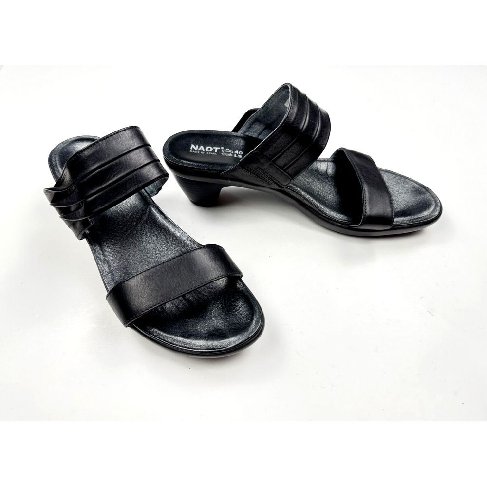 NAOT Isis Wedge‎ Sandals Women 40 US 9 EUC Leather Open Toe Comfort Heels Black